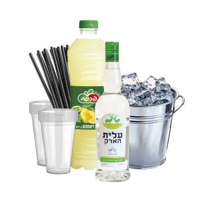 ארק עלית + קרח + לימונענע + כוסות + קשים