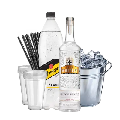 ג׳ין ויטלי נקי + קרח + טוניק + כוסות + קשים