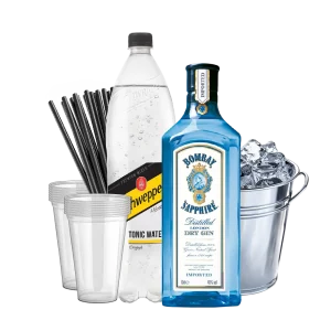 בומבי + קרח + טוניק + כוסות + קשים