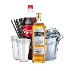 בושמילס + קרח + קולה + כוסות + קשים