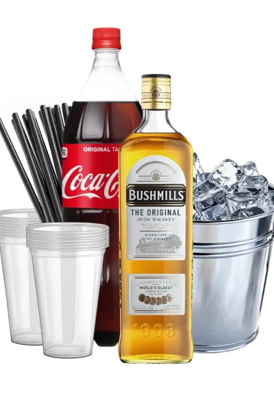 בושמילס + קרח + קולה + כוסות + קשים