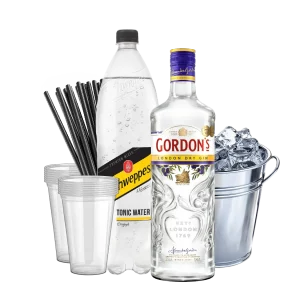 גורדון + קרח + טוניק + כוסות + קשים