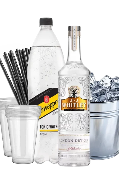 ג׳ין ויטלי נקי + קרח + טוניק + כוסות + קשים